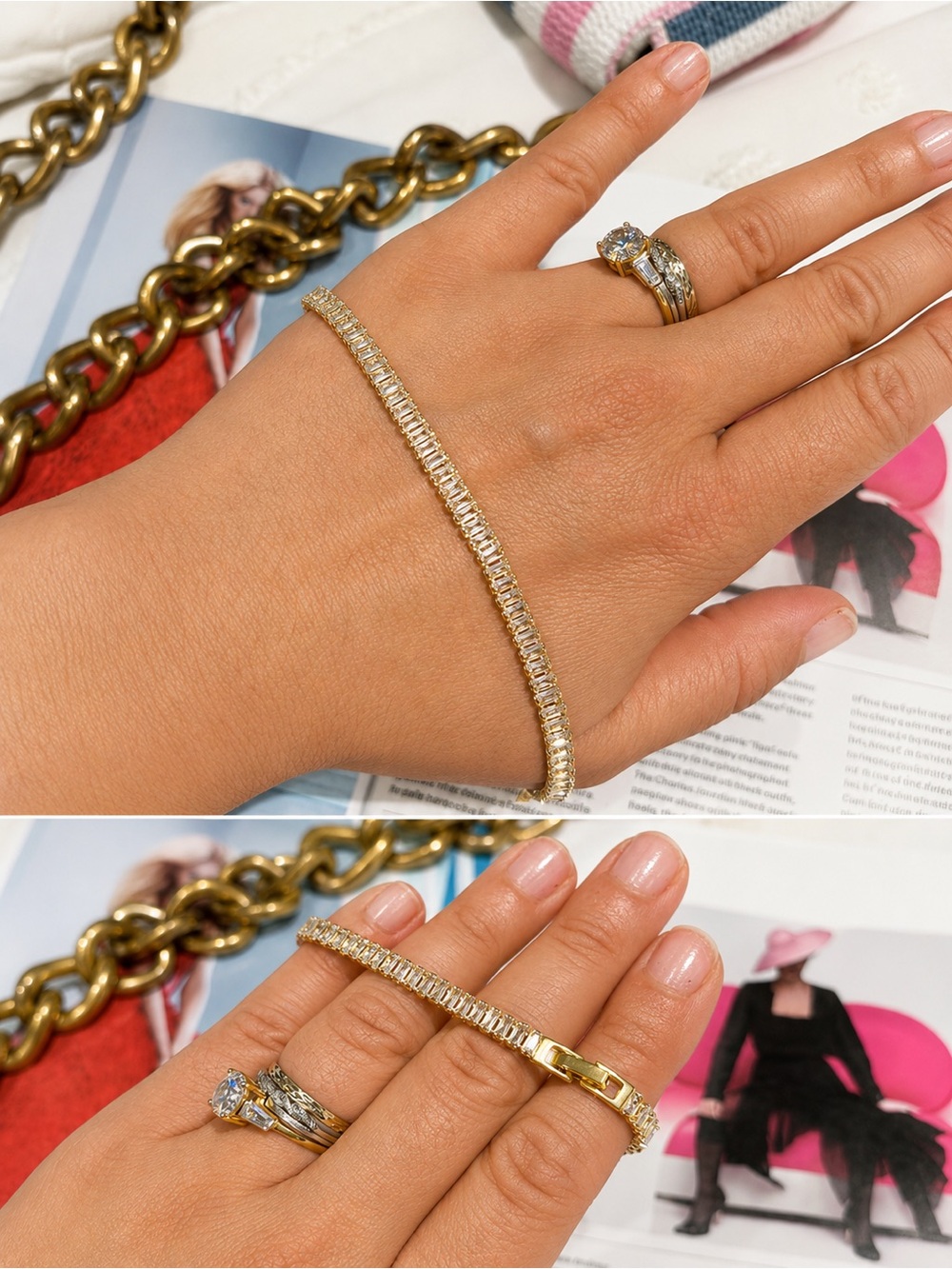 Elegant Gold Tennis Bracelet with Clear Stones